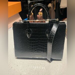 Strathberry midi black croc embossed leather bag